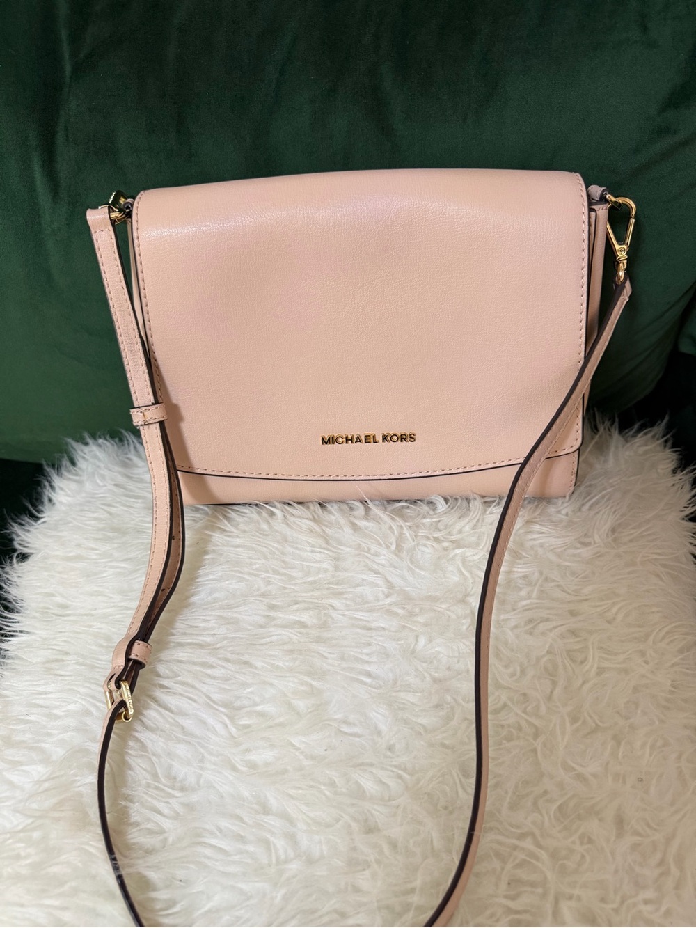 Michael Kors Pale Pink Leather Crossbody with Gold Hardware